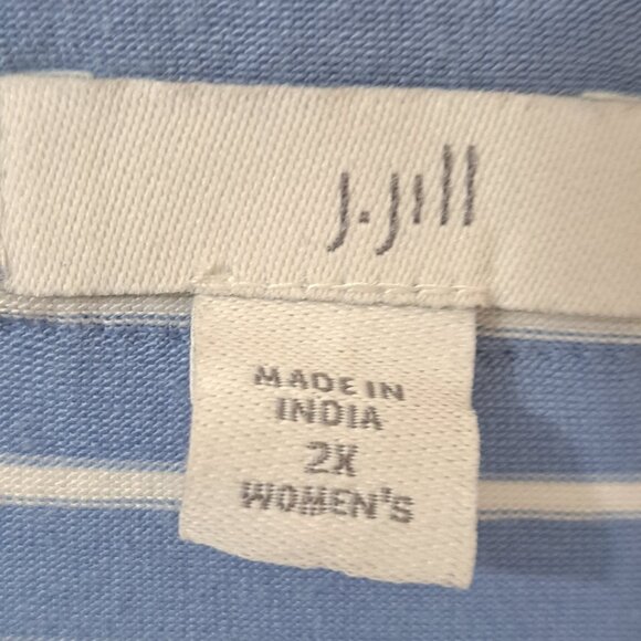 J.Jill Women's 2X Blue Striped 3/4 Sleeve Button Shoulder Sample Top - Picture 2 of 11